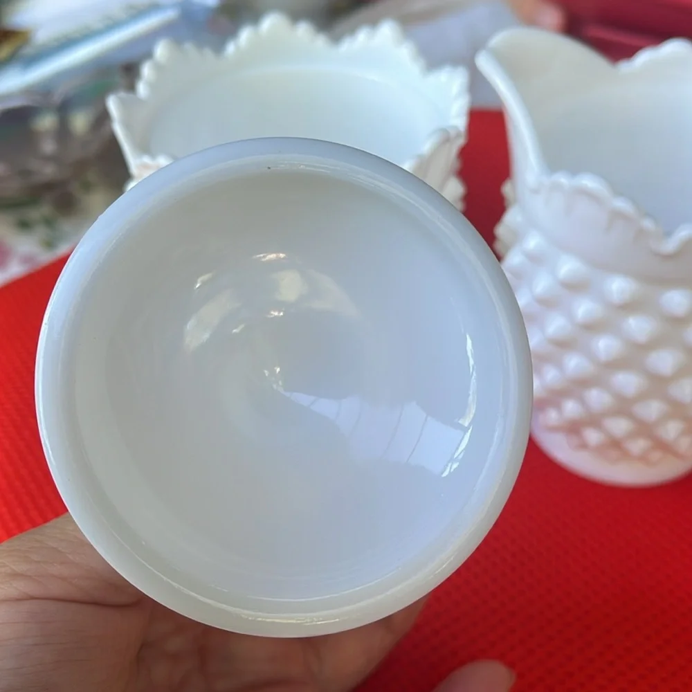 Fenton hobnail milk glass cream and sugar bowl with a lid( candy , cookie jar )